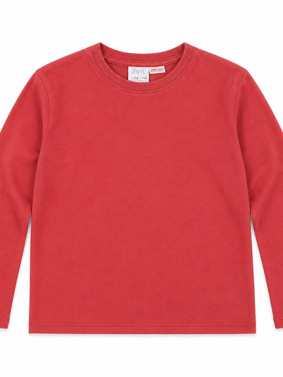 Zara Kids Long-Sleeve Crewneck Top - Coral Red 4/5 Years